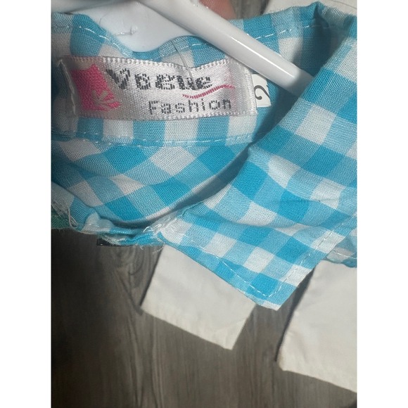 Vogue Fashion Kids Turquoise Gingham Button Down Shirt Pants Set Size 2 - Picture 3 of 7